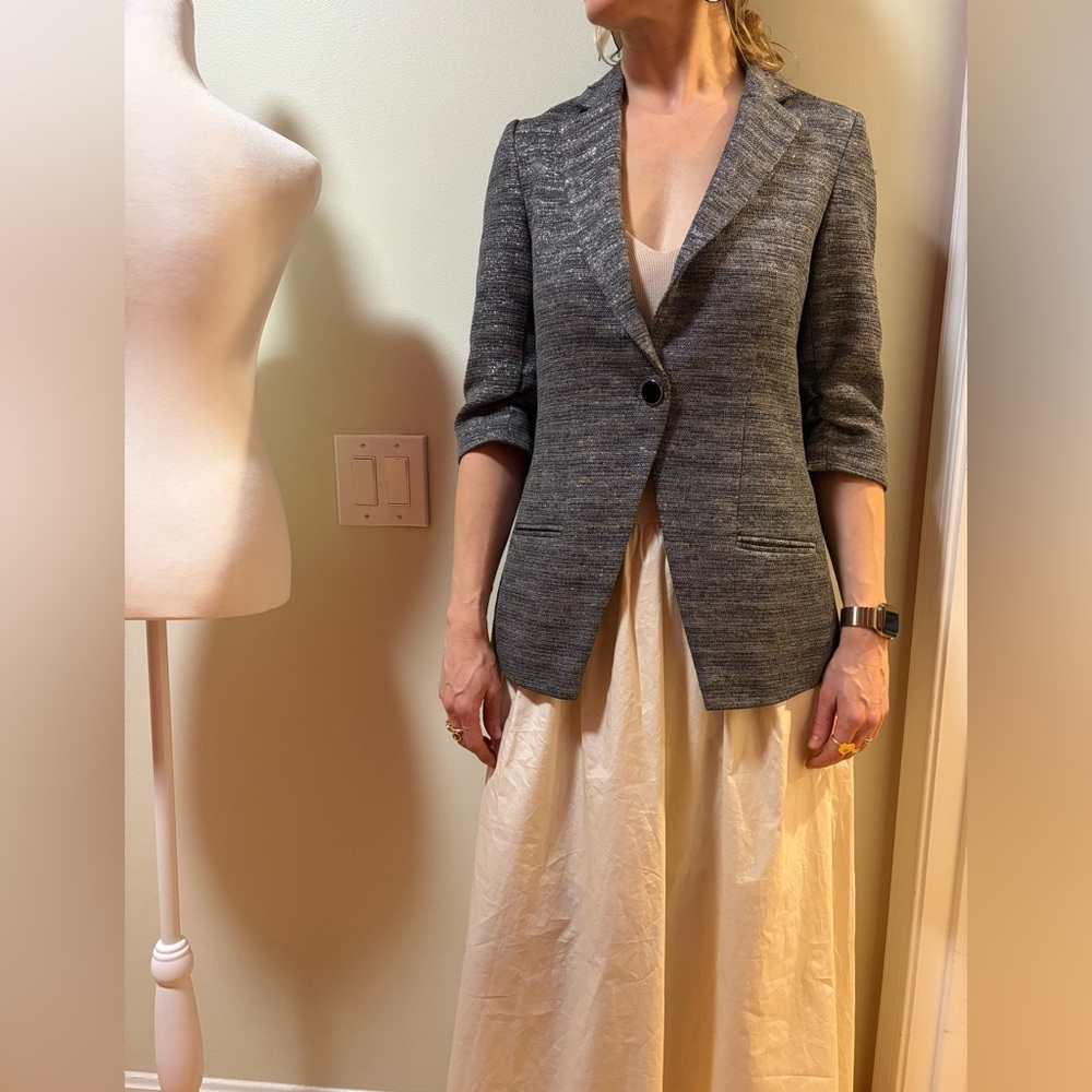 Shoshanna Gray Textured Single-Button Blazer